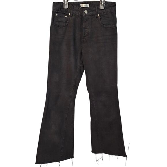 Anine Bing Crop Flare Button Fly Black Denim Jeans Raw Hem Wide Leg Size 25 - Picture 1 of 8